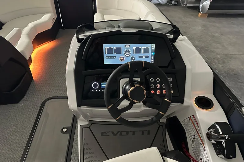 Slide: The Image of Cockpit of 2026 Evotti 723 QL boat with modern steering and digital dashboard. - 21