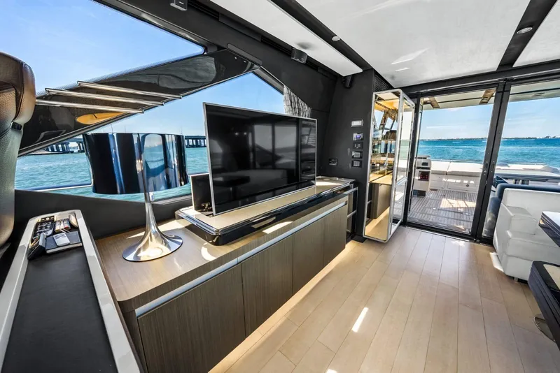 Slide: The Image of Luxurious interior of 2019 Azimut S7 yacht with modern decor and ocean view. - 23
