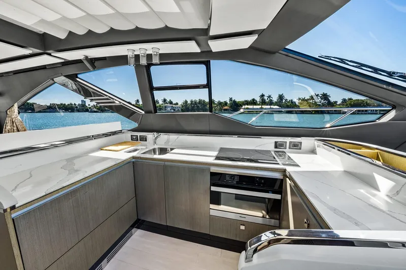 Slide: The Image of Luxurious 2019 Azimut S7 yacht kitchen with modern design and scenic ocean view. - 26