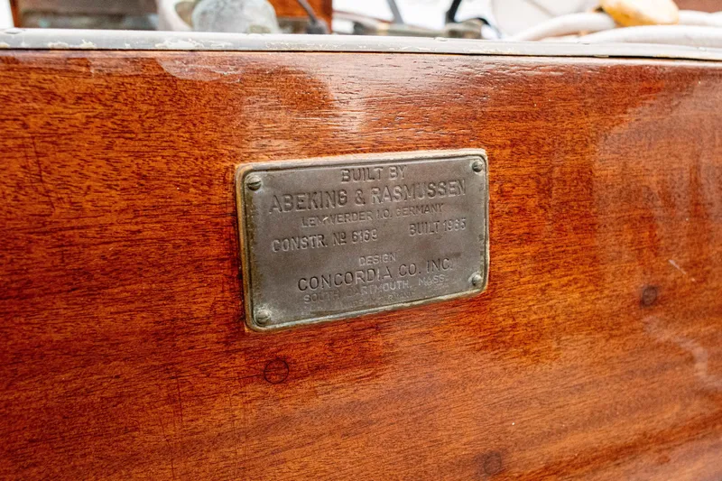Slide: The Image of Plaque on 1965 Concordia 39 sailboat, built by Abeking & Rasmussen, wooden finish. - 25