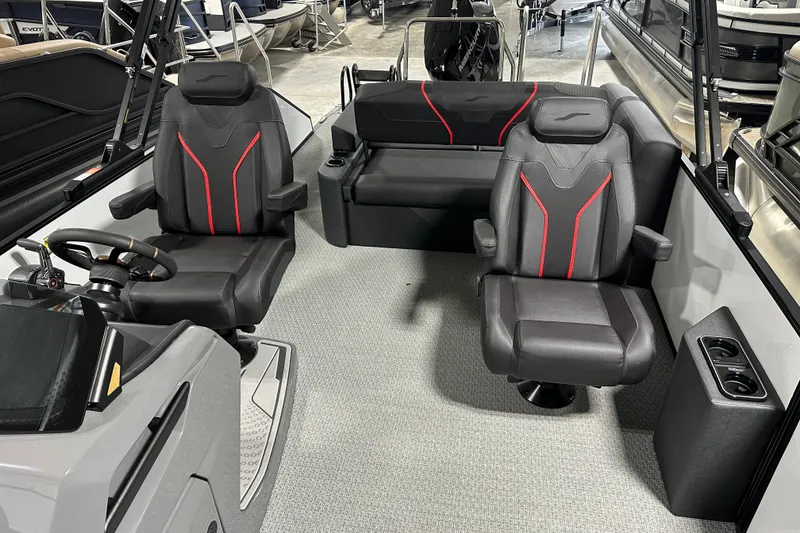 Slide: The Image of Interior of 2026 Evotti 725CS boat with modern seating and steering console. - 10
