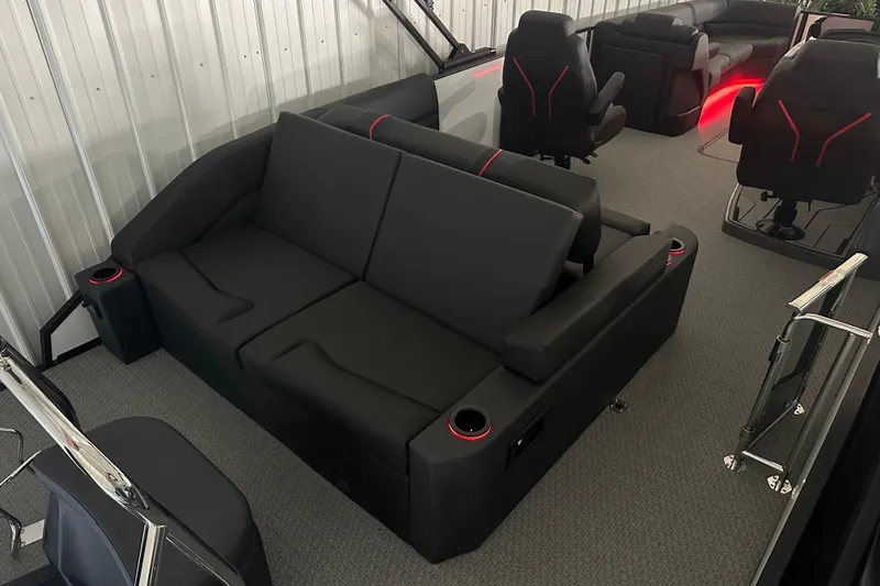 Slide: The Image of Luxurious interior of 2026 Evotti 725CS boat with sleek seating and ambient lighting. - 27