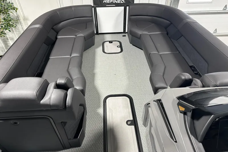 Slide: The Image of Luxurious interior of 2026 Evotti 725CS boat with sleek gray seating. - 6