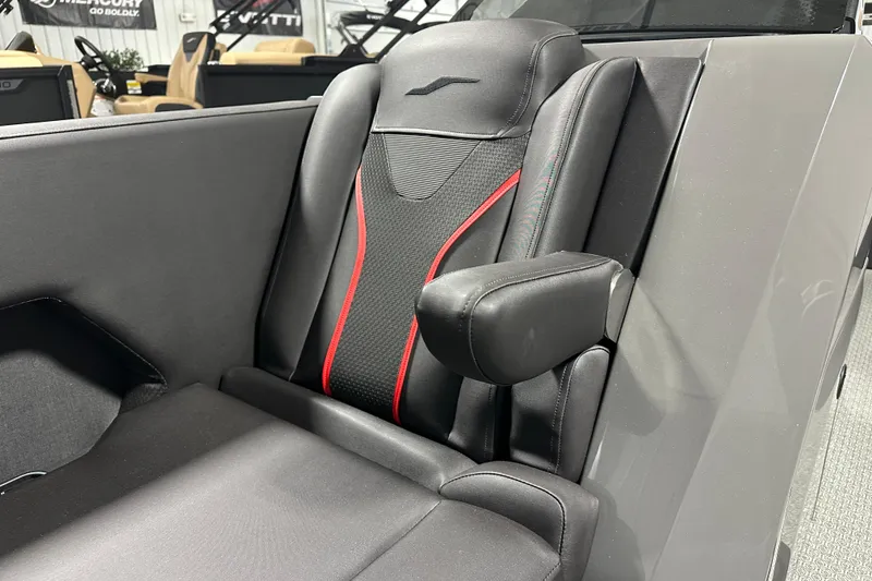 Slide: The Image of Luxury seating in 2026 Evotti 725CS boat with sleek black and red design. - 7