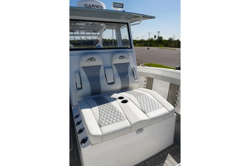 Slide: The Image of Luxurious seating on 2025 Renaissance Prowler 31 boat with elegant design and modern features. - 12