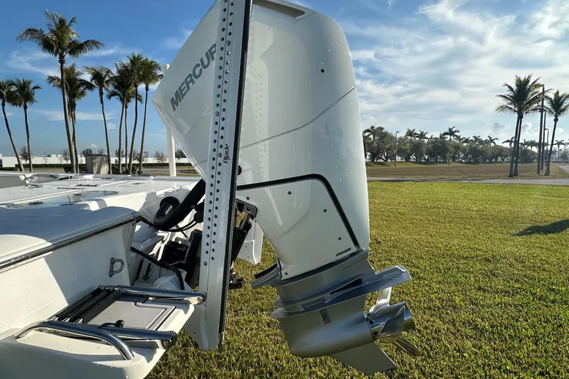 Slide: The Image of Simrad display on 2024 Tidewater 2500 Carolina Bay showing fuel and engine metrics. - 24