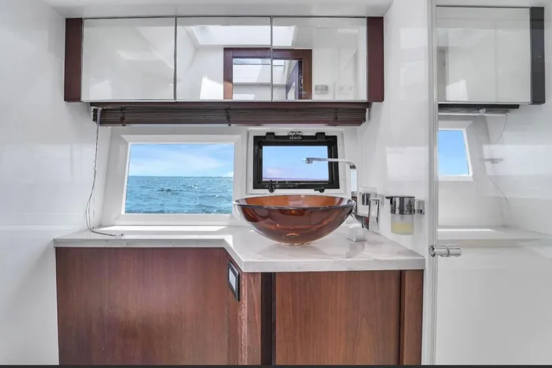 Slide: The Image of Luxurious bathroom interior of 2017 Galeon 445 HTS yacht with ocean view. - 10
