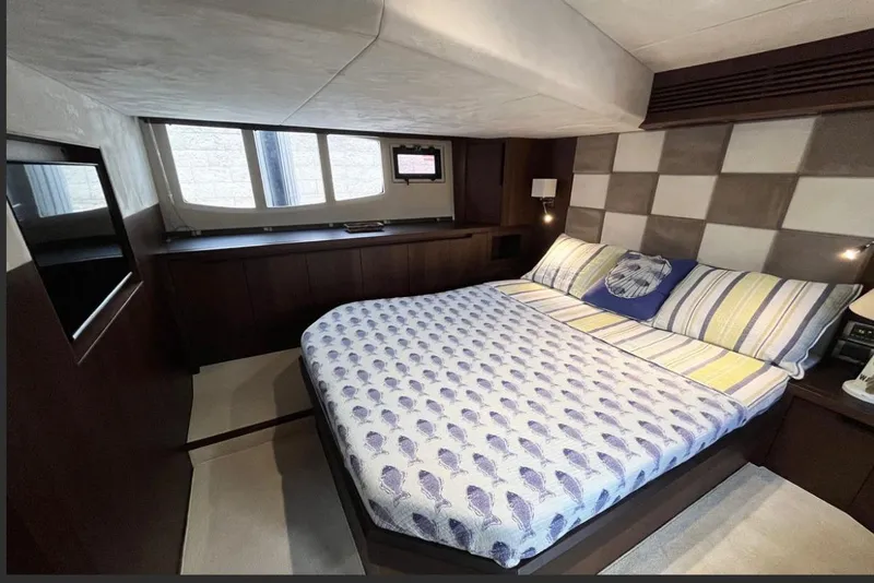 Slide: The Image of Luxurious bedroom interior of 2017 Galeon 445 HTS yacht with modern decor and large bed. - 11