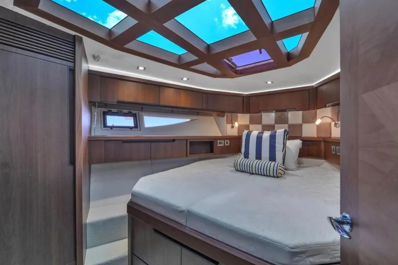 Slide: The Image of Luxurious cabin interior of 2017 Galeon 445 HTS yacht with skylight and modern design. - 2