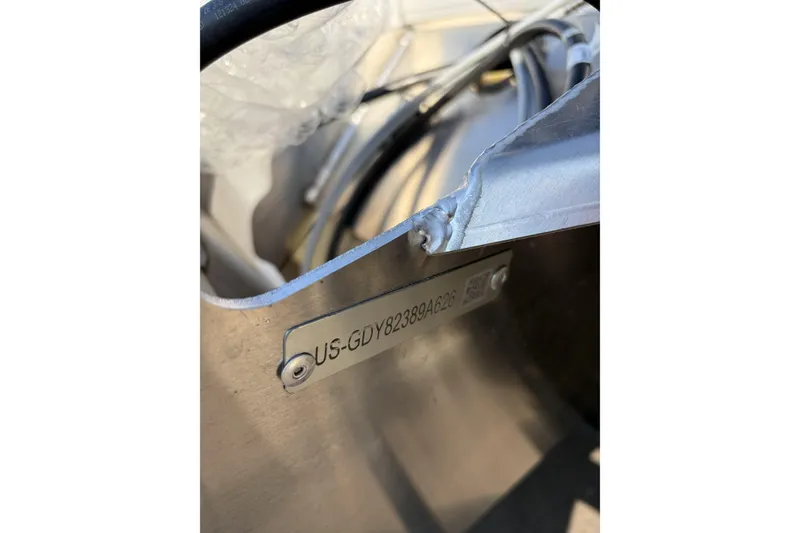 Slide: The Image of Close-up of a 2026 Godfrey Sweetwater 2086 C boat identification plate. - 24