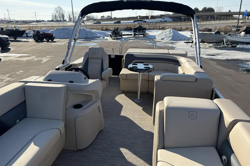 Slide: The Image of 2026 Godfrey Sweetwater 2086 C pontoon boat with spacious seating and modern design. - 6