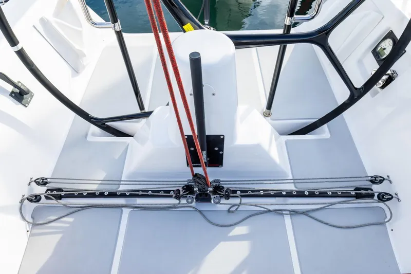 Slide: The Image of Cockpit of 2008 J Boats J/122 sailboat with rigging and steering wheel. - 13