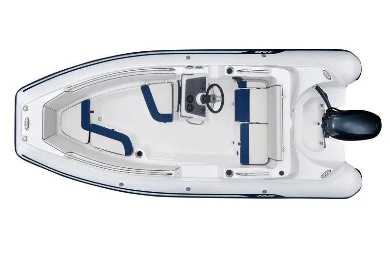 Slide: The Image of 2026 AB Inflatables Nautilus 15 DLX boat, top view, white and blue design. - 3