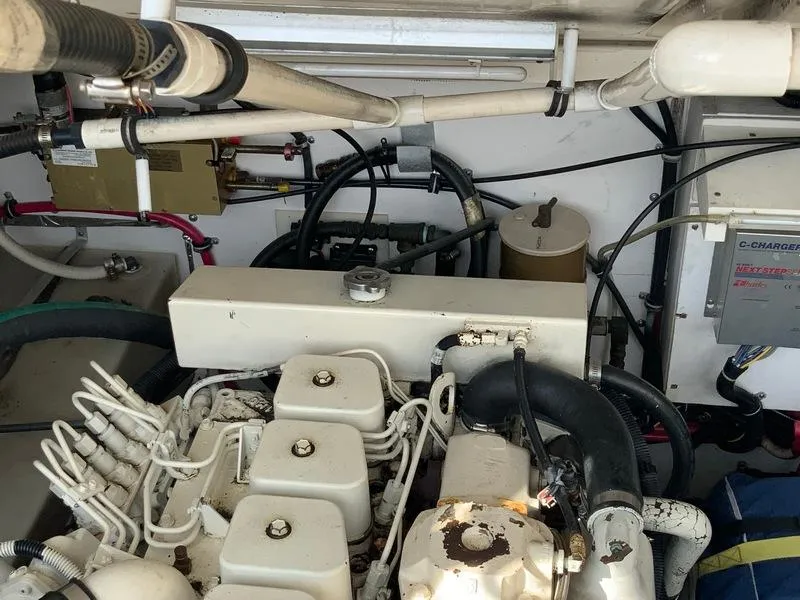 Slide: The Image of Engine room of 2002 Tiara Yachts 3500 Open with technical details. - 40