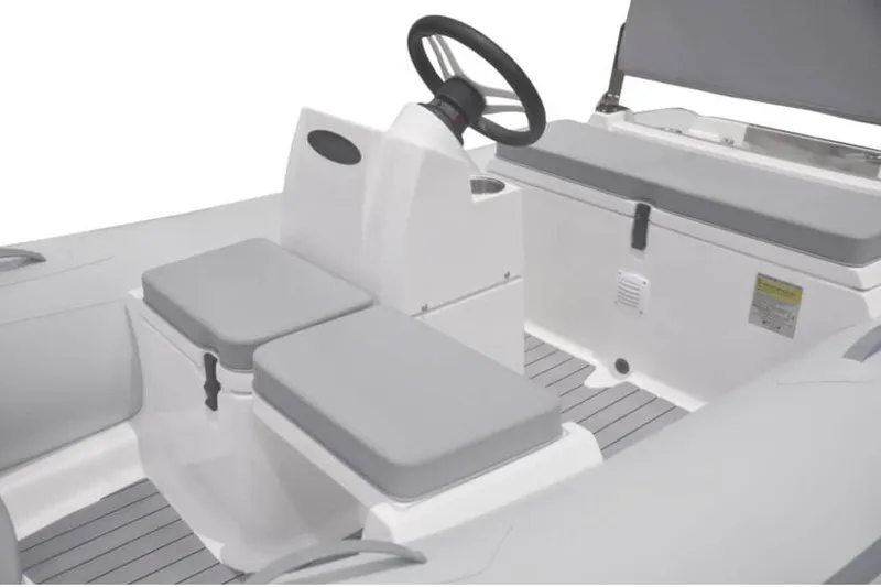 Slide: The Image of Interior of AB Inflatables Mares 12 VSX 2026 with gray seating. - 7