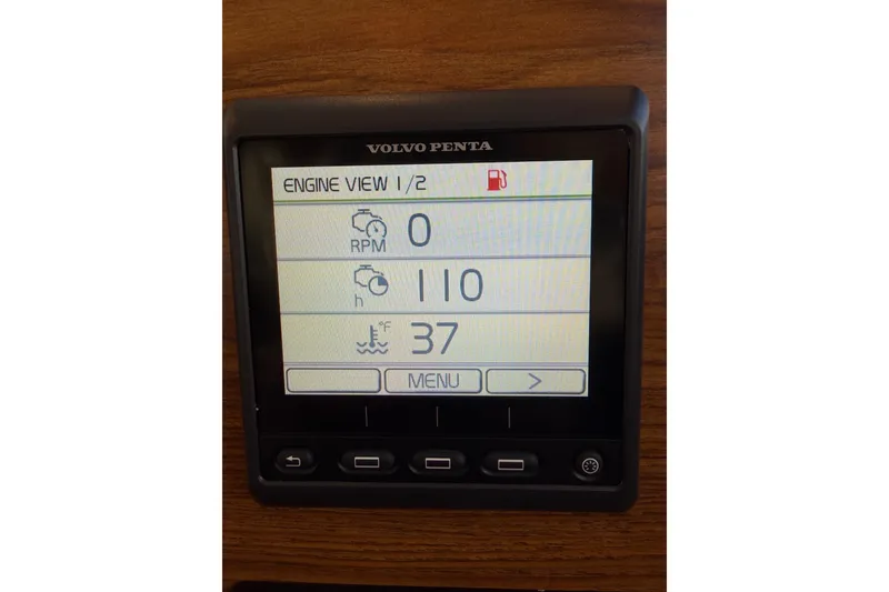 Slide: The Image of Volvo Penta engine display on 2024 Ranger Tugs R-29 CB, showing RPM and temperature. - 15