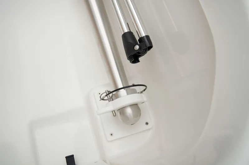 Slide: The Image of Manufacturer Provided Image: 2025 Tahoe T21 boat interior detail with stainless steel fittings and white finish. - 29