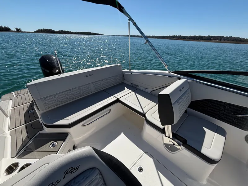 Slide: The Image of Interior of 2024 Sea Ray SPX 210 Outboard on the water. - 14