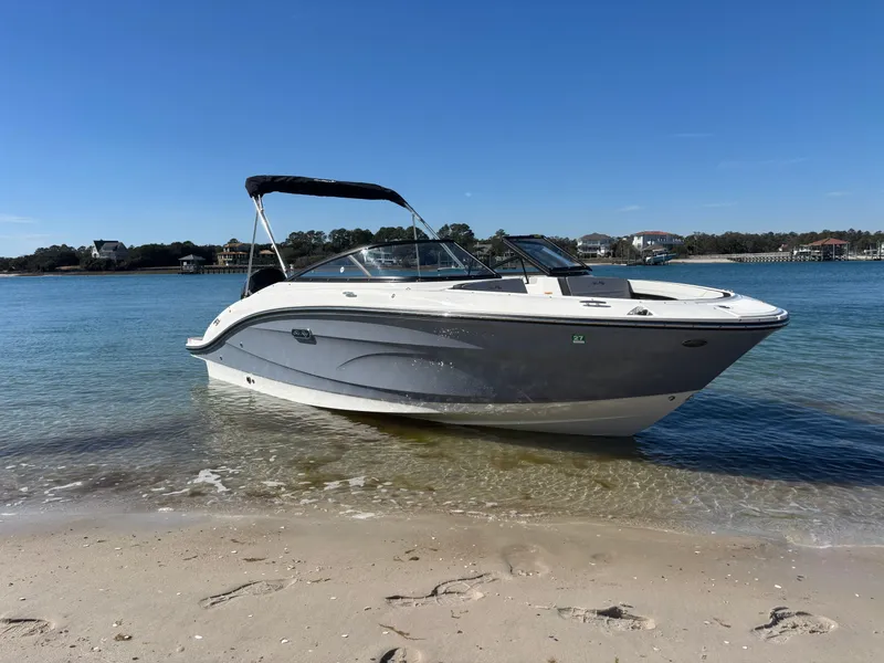 Slide: The Image of 2024 Sea Ray SPX 210 Outboard on beach, sunny day. - 48