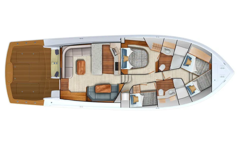 Slide: The Image of Manufacturer Provided Image: 2026 Viking 54 Convertible yacht interior layout with cabins, lounge, and deck area. - 61