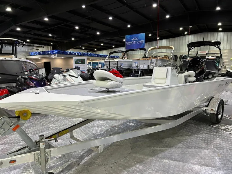 The Image of 2026 G3 Bay 20 boat on trailer in exhibition hall. - 1