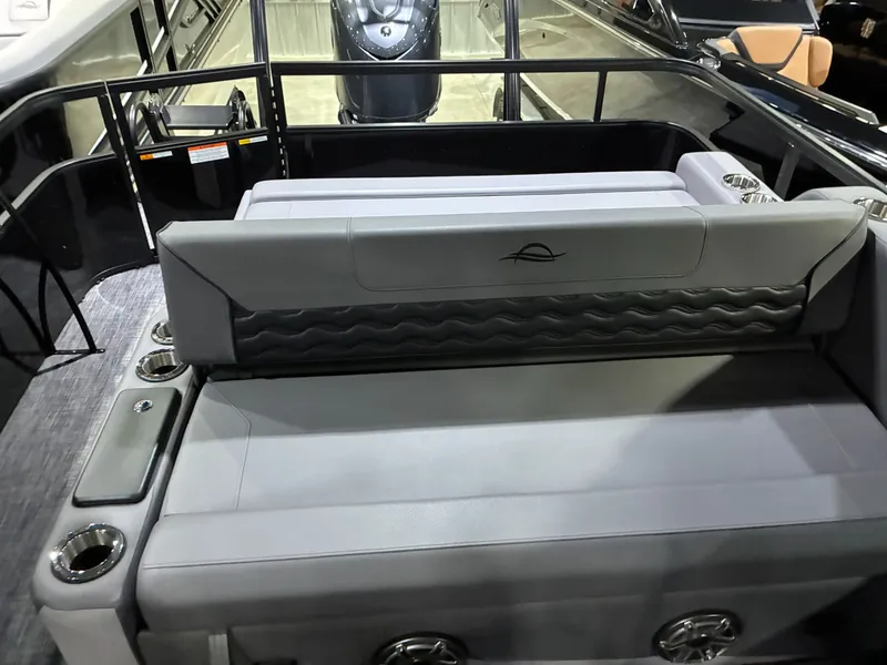 Slide: The Image of Interior of 2026 SunCatcher Elite 326 SL with gray seating. - 6
