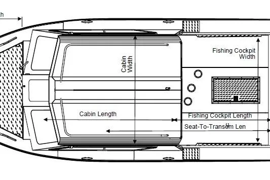 The Image of Top view schematic of 2026 Hewescraft 240 Ocean Pro ET HT boat layout. - 17