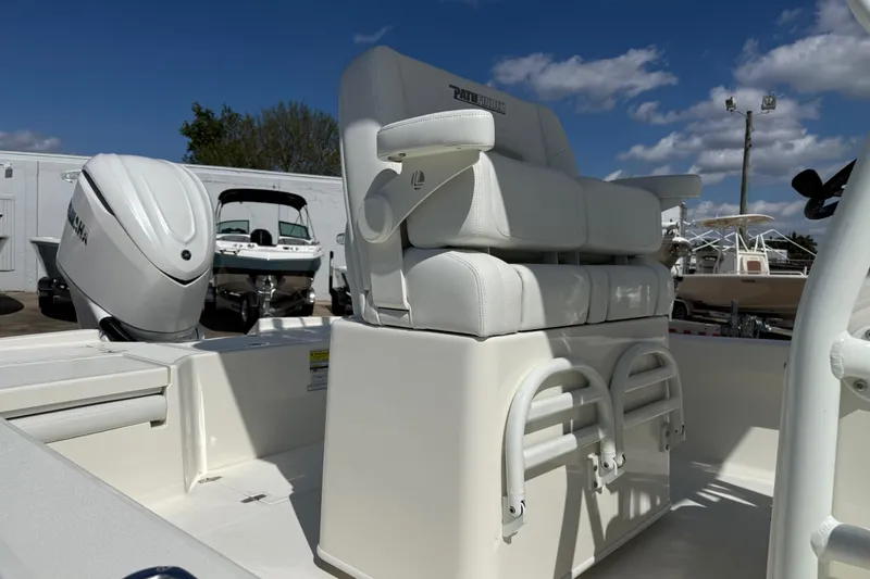 Slide: The Image of 2026 Pathfinder 2500 Hybrid boat with Yamaha engine, featuring white seating and clear skies. - 5