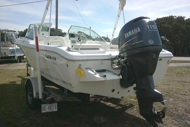 Slide: The Image of 2011 Tidewater 196 DC Explorer boat with Yamaha 115 engine on a trailer. - 6
