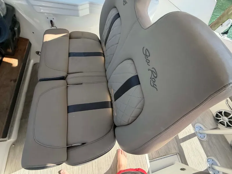 Slide: The Image of 2016 Sea Ray Sundancer 350 seat with logo, beige upholstery. - 26