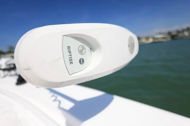 Slide: The Image of Close-up of Riptide control on 2015 Everglades 355 Center Console boat. - 27