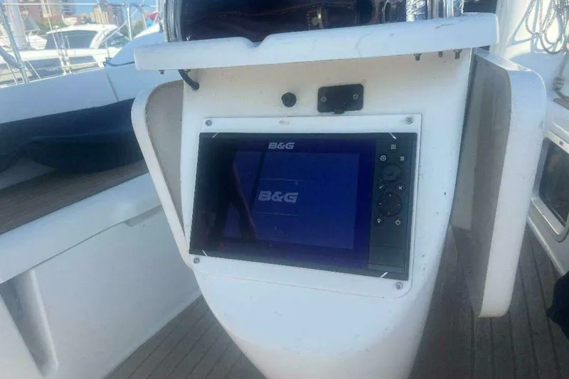 Slide: The Image of B&G navigation system on 2007 Jeanneau Sun Odyssey 39i sailboat cockpit. - 12