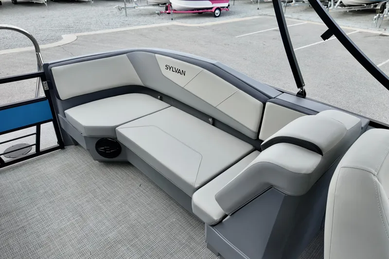 Slide: The Image of 2026 Sylvan A-22 LZ DH SPORT boat interior with gray seating and modern design. - 16