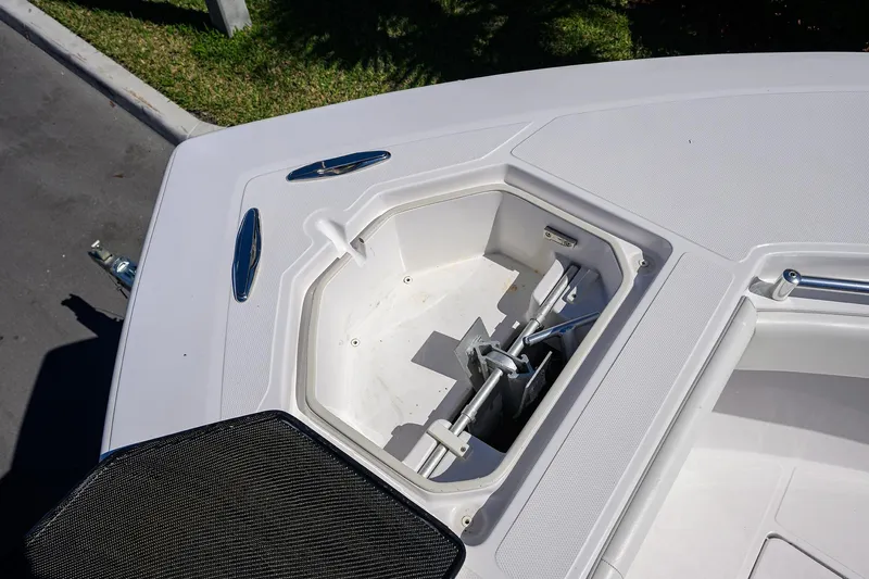 Slide: The Image of Anchor storage compartment on 2017 SeaHunter 33 Tournament boat, featuring sleek design and functionality. - 11