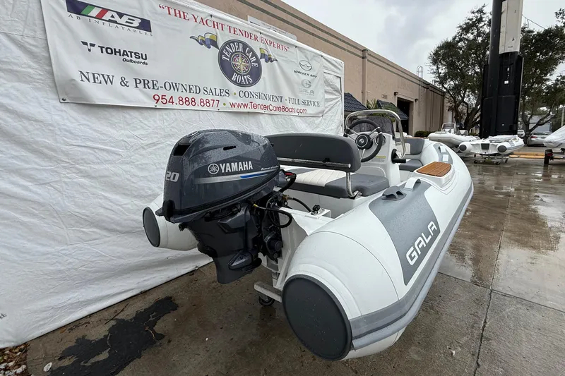 Slide: The Image of 2026 Gala A300L inflatable boat with Yamaha engine displayed outdoors. - 3