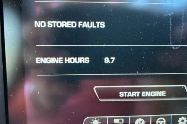 Slide: The Image of 2024 Supra SE 550 dashboard showing no faults, 9.7 engine hours, and start engine button. - 14