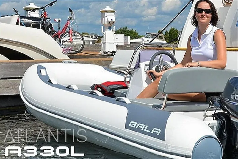 Slide: The Image of Woman on Gala A330HL boat with Yamaha 25HP engine, 2026 model. - 10