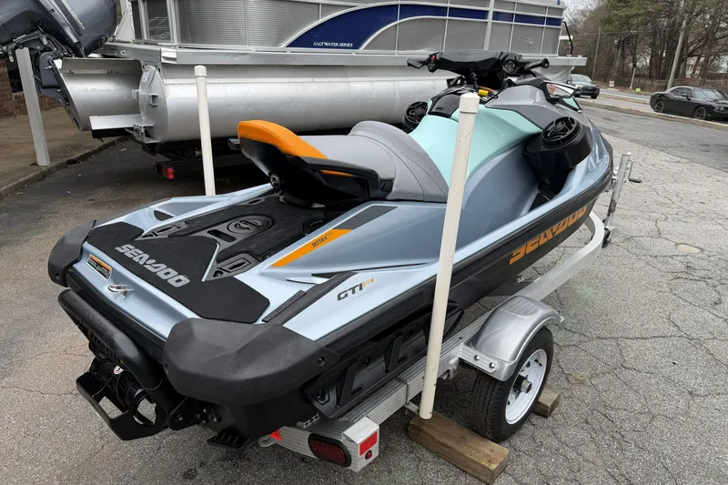 Slide: The Image of 2024 Sea-Doo GTI SE 170 jet ski on trailer, rear view. - 6
