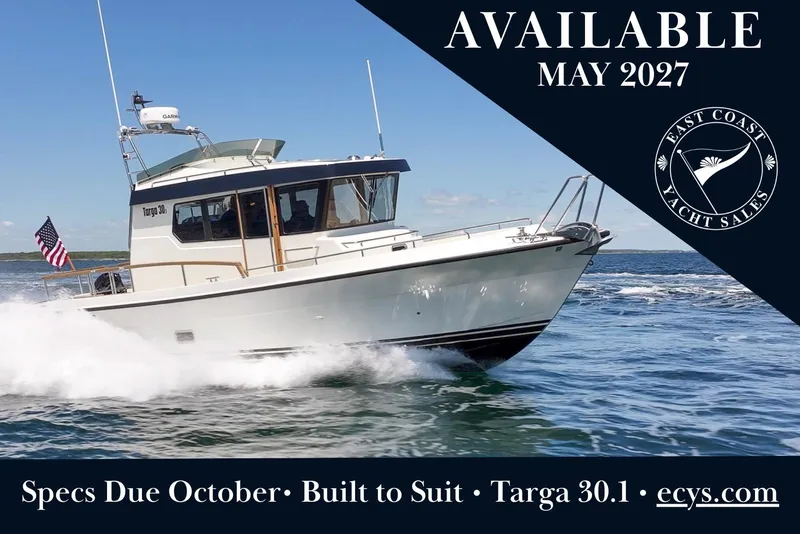 The Image of Targa 30.1 yacht cruising on water, available May 2027. - 1