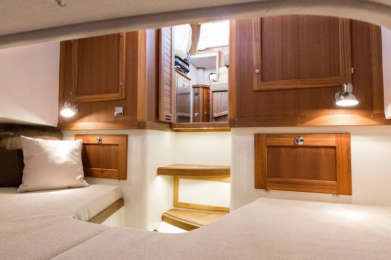 Slide: The Image of Interior of 2027 Targa 30.1 yacht with wooden furnishings. - 17