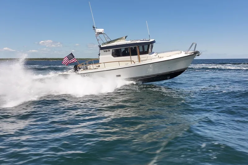 Slide: The Image of Targa 30.1 boat 2027 cruising at high speed on open sea. - 3
