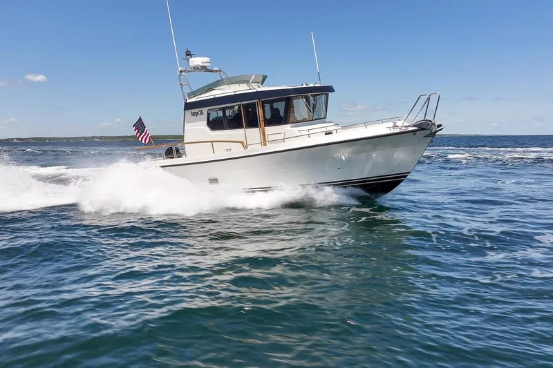 Slide: The Image of Targa 30.1 boat 2027 cruising at high speed on open sea. - 4