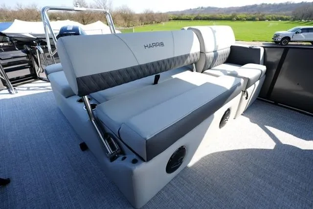 Slide: The Image of 2026 Harris Cruiser 230 SLDH boat interior with luxurious seating and modern design. - 17