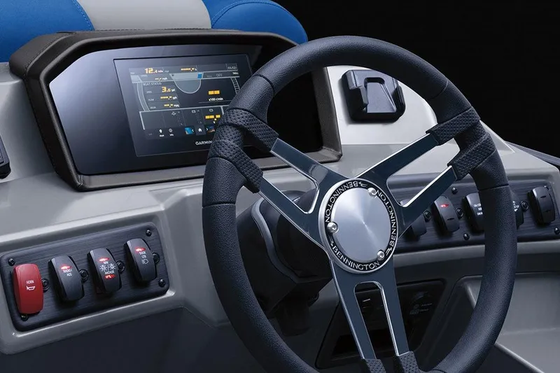 Slide: The Image of Manufacturer Provided Image: Manufacturer Provided Image: Steering wheel and dashboard of 2026 Bennington 20 S-One Quad Bench boat. - 3