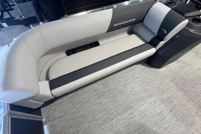 Slide: The Image of 2026 Bennington 20 S-One L-Bench boat interior with sleek, modern seating design. - 7