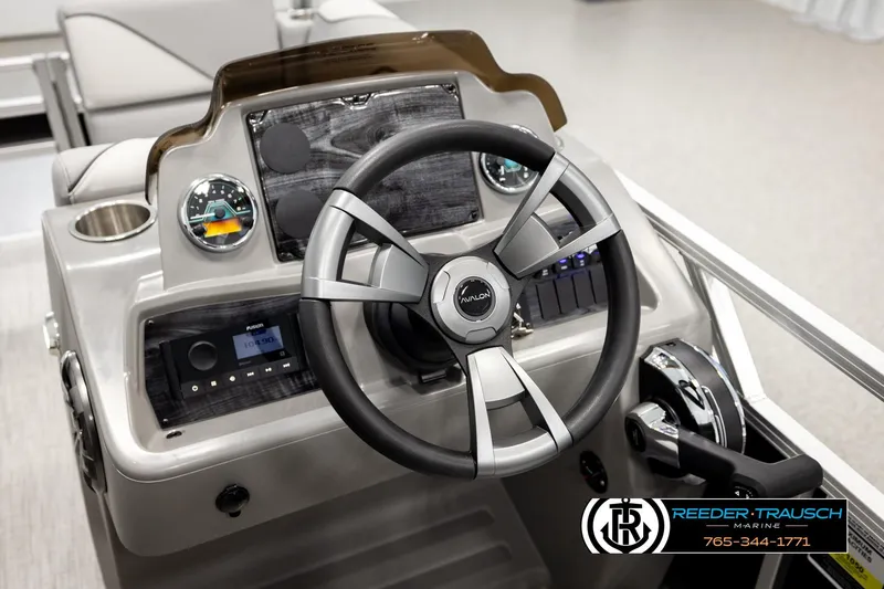Slide: The Image of Steering console of 2026 Avalon VEN RF boat with modern controls and gauges. - 27