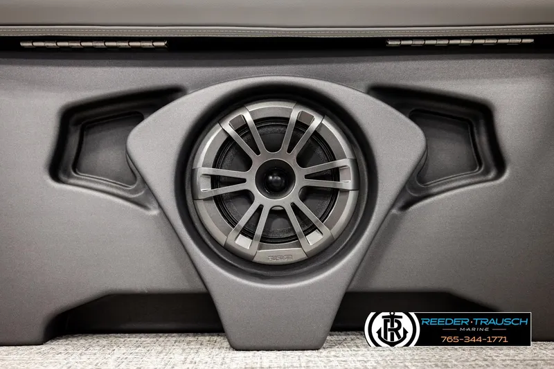 Slide: The Image of 2026 Avalon VEN RF speaker system in sleek gray design, featuring Reeder-Trausch Marine branding. - 37