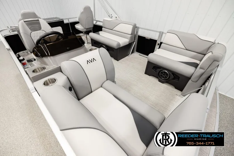 Slide: The Image of Luxurious 2026 Avalon VEN RF boat interior with plush seating and modern design. - 9