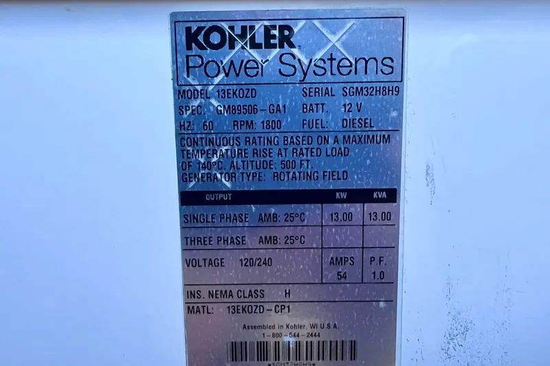 Slide: The Image of Label of Kohler Power Systems generator on 2018 Cruisers Yachts 41 Cantius. - 91