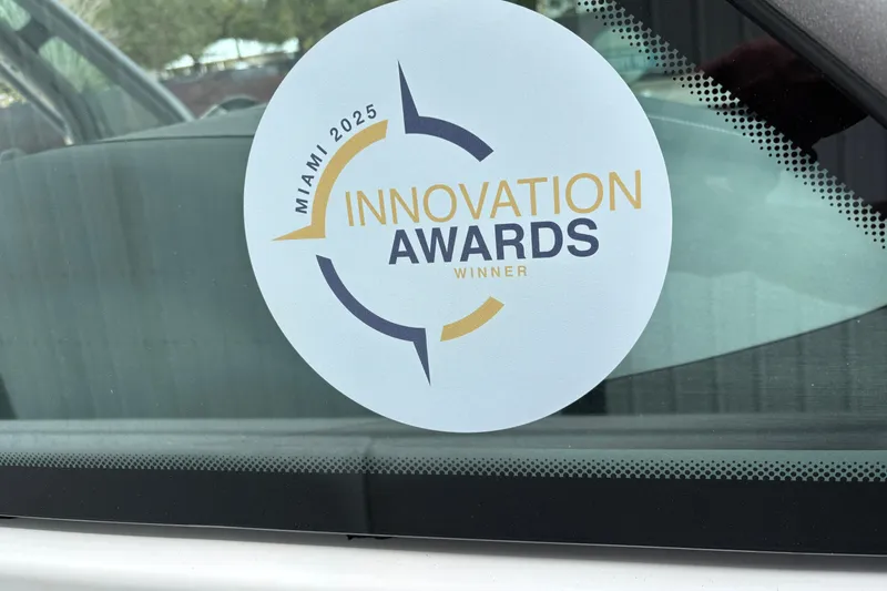 Slide: The Image of Sticker on window: "Miami 2025 Innovation Awards Winner" for Monterey Elite 25 OB, 2026 model. - 39